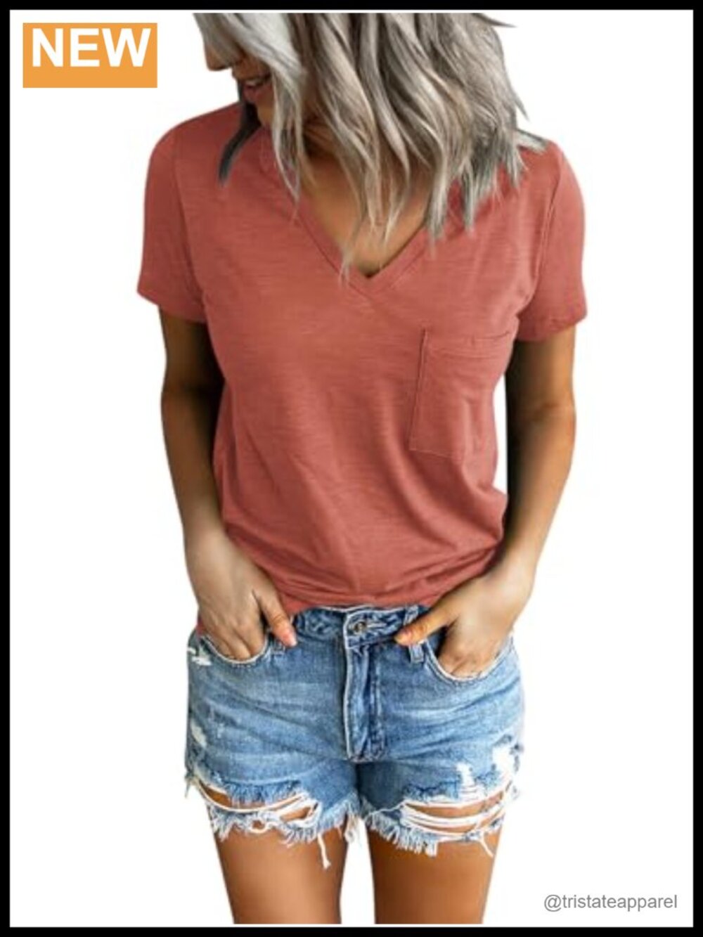 Womens Short Sleeve V Neck T Shirt Pocketed Tee Summer Top Relaxed Fit